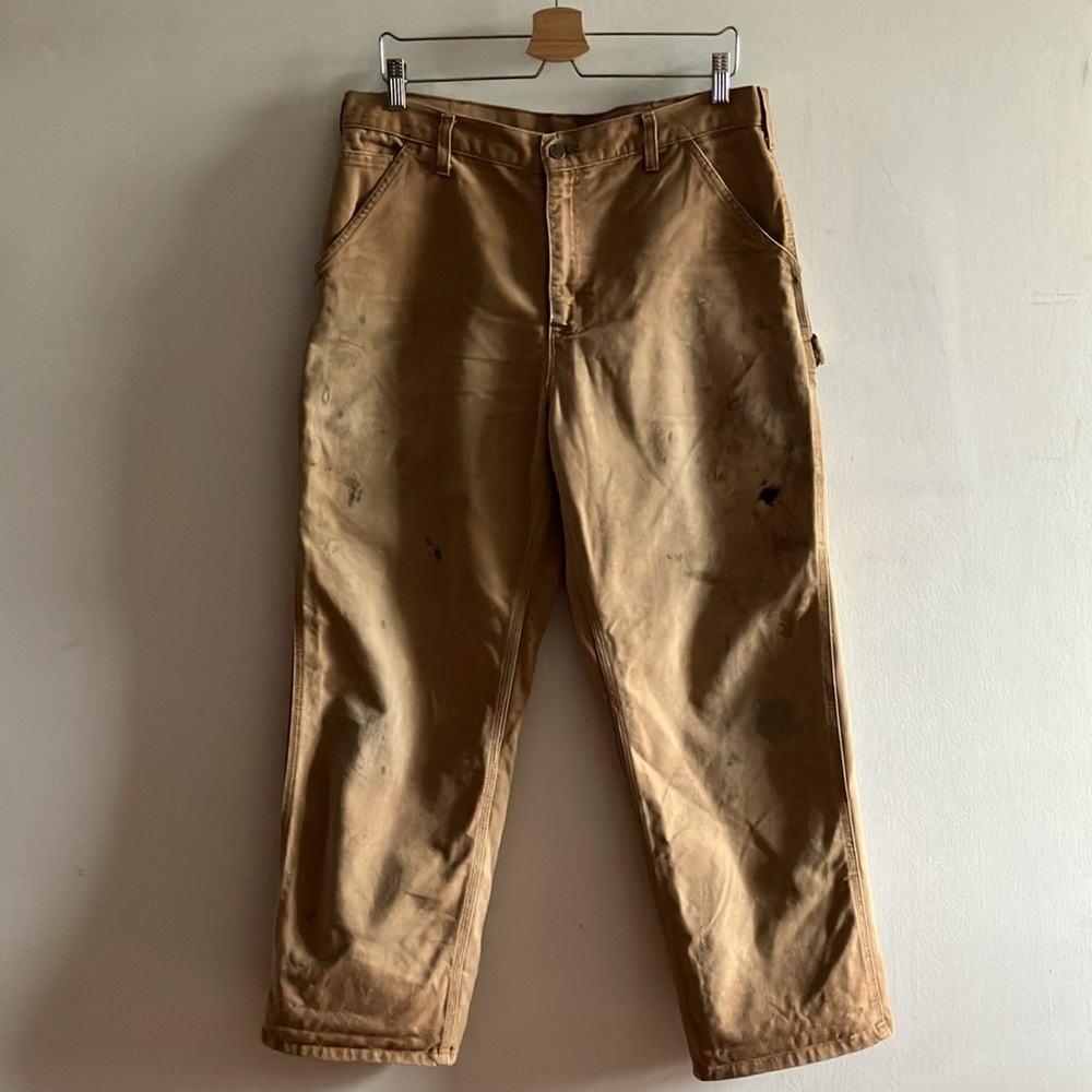 Carhartt Dungaree Utility Light Brown Pants Sz 34 x 30 Distressed